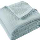 Cotton Muslin Throw Blanket for Summer Spring, Breathable and Lightweight Jacquard Muslin Blanket for All Season, Soft Gauze Blankets for Couch Bed Sofa, Blue, 50x60 Inches