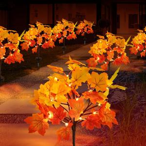 2 Pack Solar Fall Lights for Outside, Fall Dcor 40LED with Maple Leaf Solar Stake Lights Outdoor, Waterproof Fall Lights for Yard Pathway, Halloween Thanksgiving Christmas Decorations