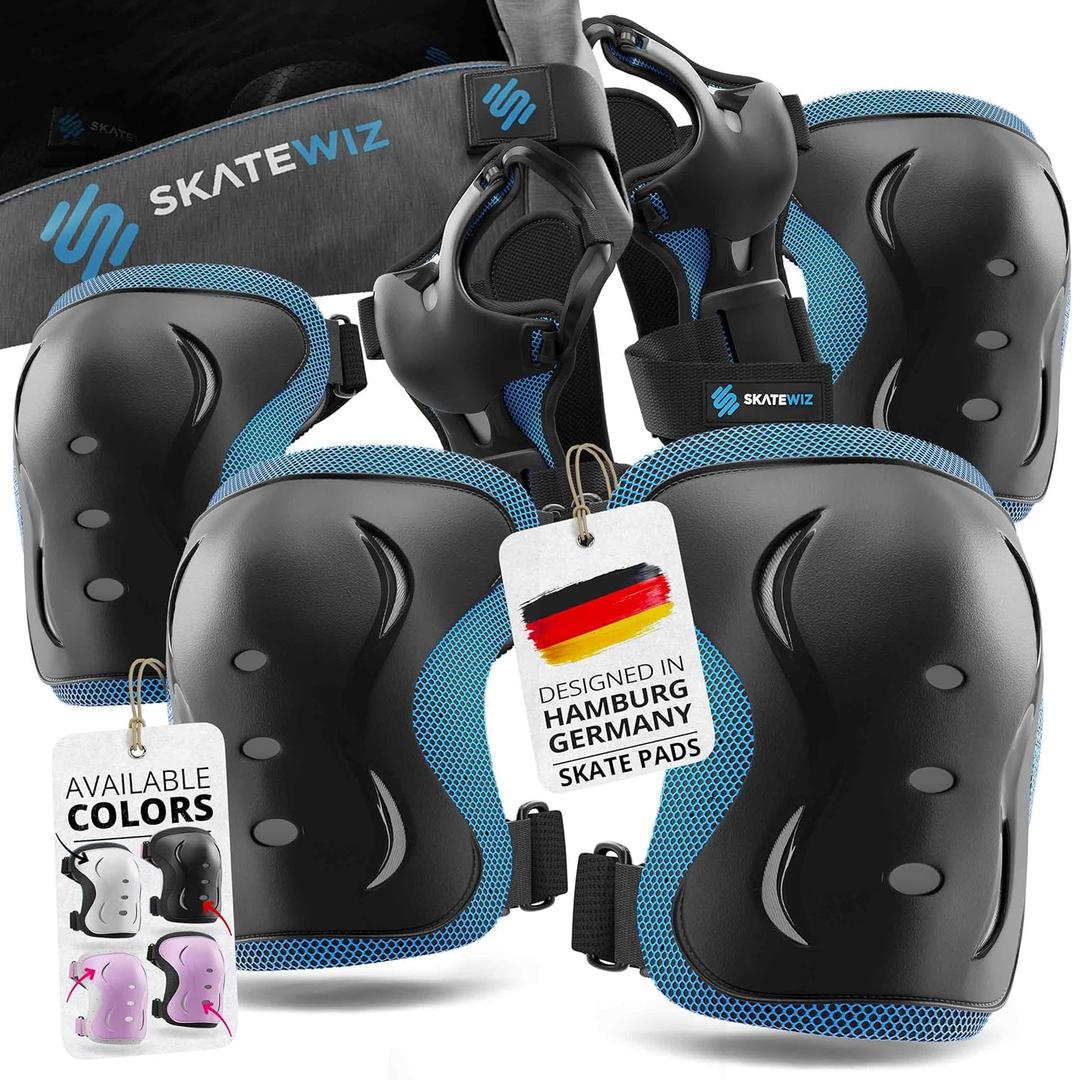 SKATEWIZ Knee and Elbow Pads for Kids 8-14 - IMPACT Size S Blue - Girls Knee Pads and Elbow Pads Set - Knee Pads Kids, Kids Knee Pads and Elbow Pads Set - Size: S (Kids/Teenagers 9 years and older)