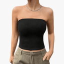 Floerns Women's Solid Bandeau Cropped Tops Strapless Sleeveless Crop Tube Top Black, S