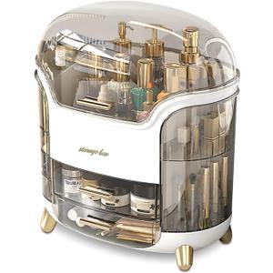 Ergocar Portable Light Luxury Series Multi-Function Make Up Case Dustproof Cosmetic Storage, Skin Care Products Jewelry Organizer Lipstick Box - White