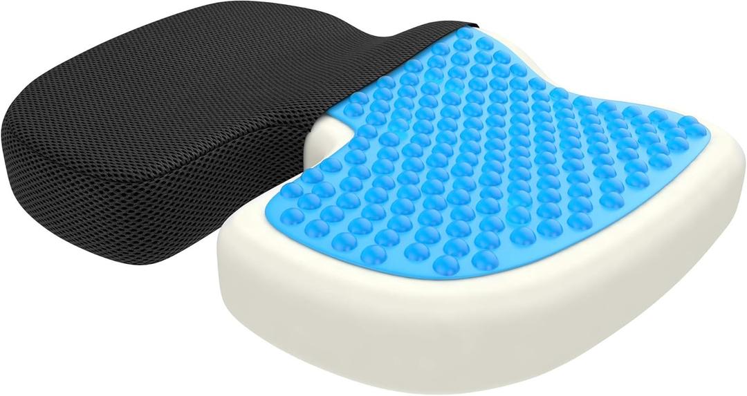 bonmedico Orthopedic Seat Cushion X-Large  Gel Memory Foam Chair Cushion for Tailbone, Sciatica & Lower Back Relief  Ergonomic Office Chair Cushion & Car Seat Cushion, Washable Cover, Non-Slip Base (Black)