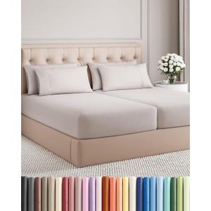 Split King 7 Piece Sheet Set - Comfy Breathable & Cooling - Soft Hotel Luxury Bedding Set with 8-16 Inch Deep Pockets - 1 Flat & 2 Fitted Sheet & 4 Pillowcases - Wrinkle Free & Easy Care - Light Grey