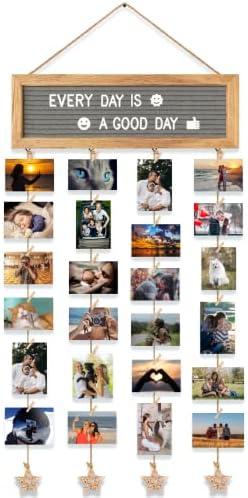 CJIAWYS Picture Frames Collage Wall Decor Hanging Photo Display Frame Felt Letter Board with 340 Letters and 30 Clips, Unique DIY Collage Picture Frames for Dorm Room Decor, Christmas Birthday Party