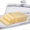 Bezrat Glass Butter Dish with Lid - Elegant Slim Tidy Cover with Handle - Crystal Clear Rectangular 2 Piece Design