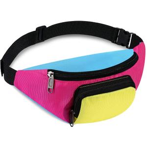 Xuniea 80s Retro Neon Fanny Pack 2 Pockets Belt Bags 90s Costumes for Women Men Waist Packs for Holiday Festival 80s Theme Halloween Party(Pink Bottom)