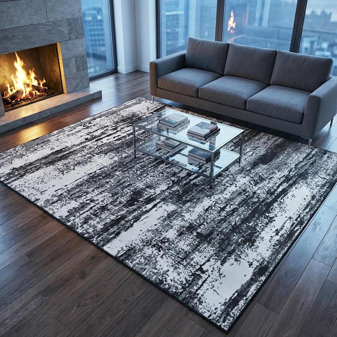 Merelax 5x7 Black White Living Room Area Rug, Large Washable Rugs for Bedroom Dining Room, Soft Boho Abstract Area Rugs, Modern Non Slip Low Pile Carpet for Office Study Kids Room