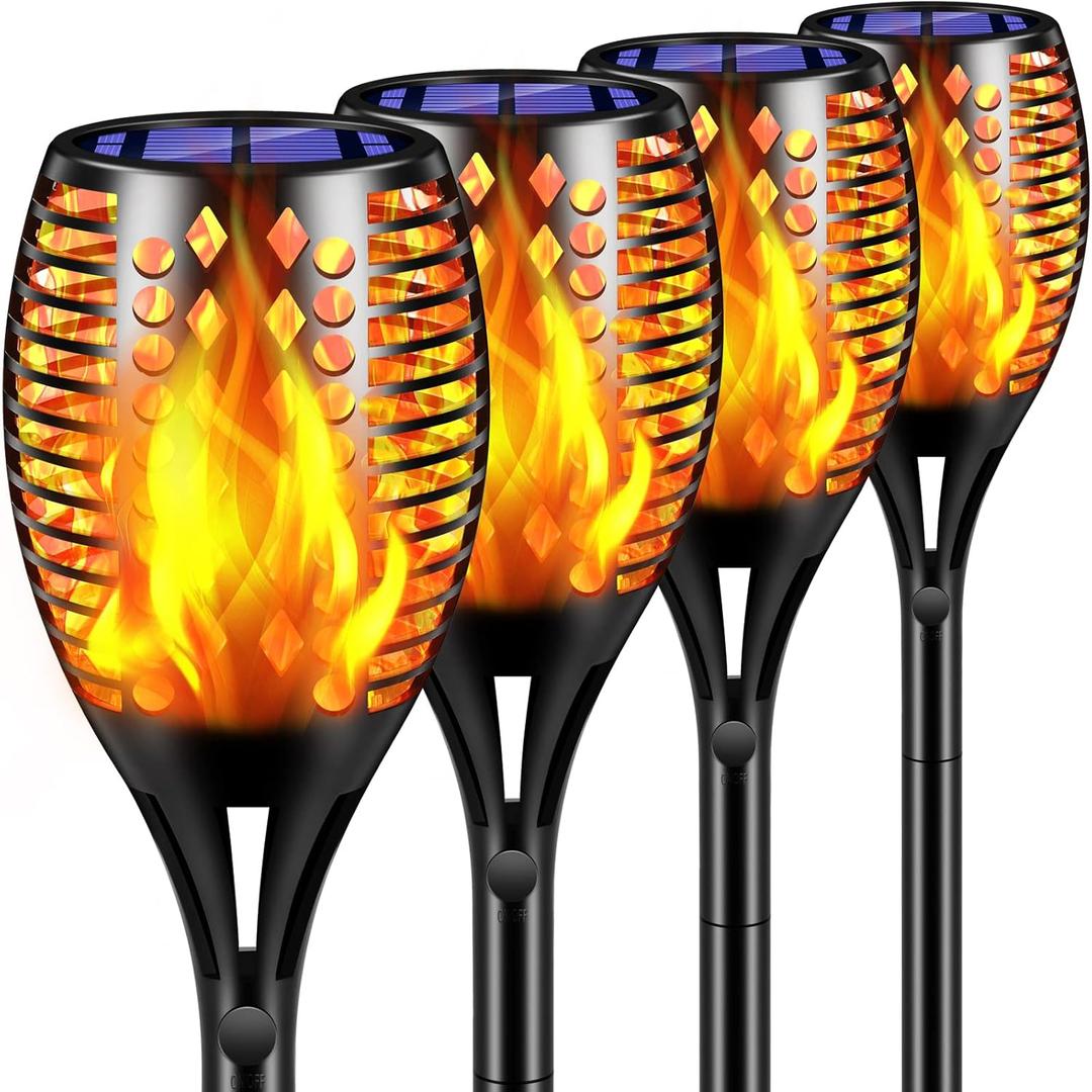 TomCare Solar Lights Outdoor Flickering Flame Solar Torch Lights Waterproof Outdoor Lighting Solar Powered Pathway Lights Christmas Decorations for Garden Patio Yard Landscape, 4 Pack