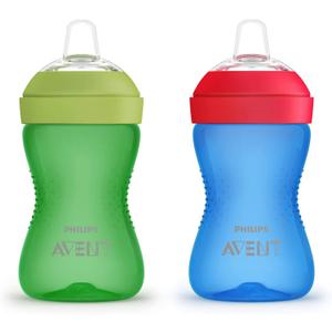 Philips Avent My Grippy Spout Sippy Cup with Soft Spout and Leak-Proof Design, Blue/Green, 10oz, 2pk, SCF801/21