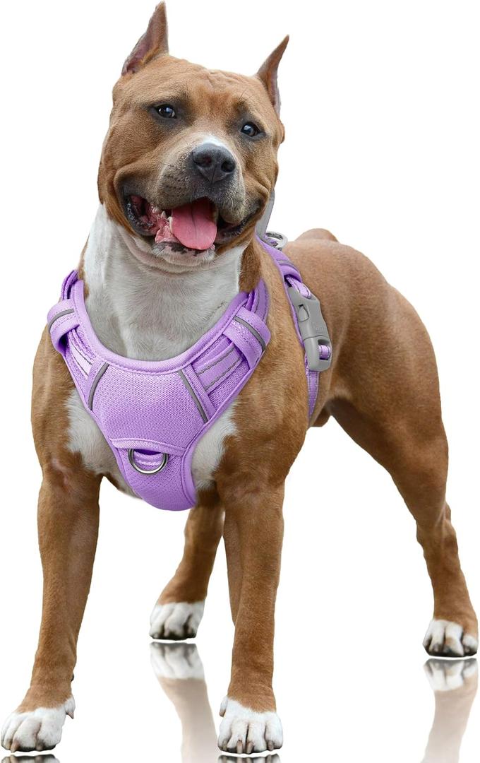 No Pull Dog Harness Large Reflective Dog Harness with Front Clip and Easy Control Handle for Walking Training Running with ID tag Pocket(Violet Purple, Medium)