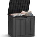 30 Gallon Deck Box, Waterproof Resin Outdoor Storage Box Lockable for Patio Furniture, Fade Resistant Patio Side Table & Organizer for Garden Tools, Pool Floats, Outdoor Cushions, Black
