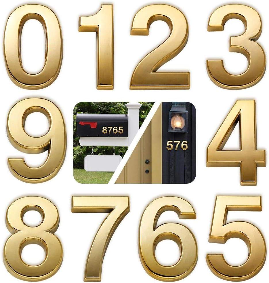 Mailbox Numbers, 2 Inch Door Address Numbers Stickers for Apartment/Office/Home Room, Golden Shinny, Pack of 1 Set, 10 Pcs 3D numbers.(2" 10 Pack (0-9), Brass)