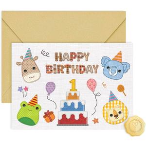 2 x Cute 1st Birthday Card, First Birthday Decorations for Boy Girl, 1 Year Old Gift Ideas for Baby Kids