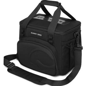 SUNNY BIRD 12L Large Insulated Lunch Bag, Leakproof and Foldable Lunch Cooler Box for Women Adult and Men, Fits 18 Cans (Black 01)