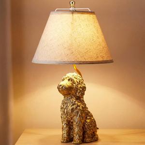 Tuanse 22'' Goldendoodle Dog Lamp Gold Dog Lamp Resin Golden Doodle Table Desk Lamps White Polyester Shade Cute Bedside Nightstand Lamps for Bedroom Living Room Aesthetic Unique Home Room Decor Gift