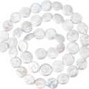 1 Strand Freshwater Pearl Beads Strand 16mm Seashell Color Baroque Pearl Loose Beads Irregular Flat Round Cultured Pearl Beads for Jewelry Necklace Earrings Making