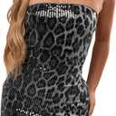 Floerns Women's Y2k Mini Dress Cheetah Sequin Strapless Tube Date Night Bodycon Dresses (Medium, Black)