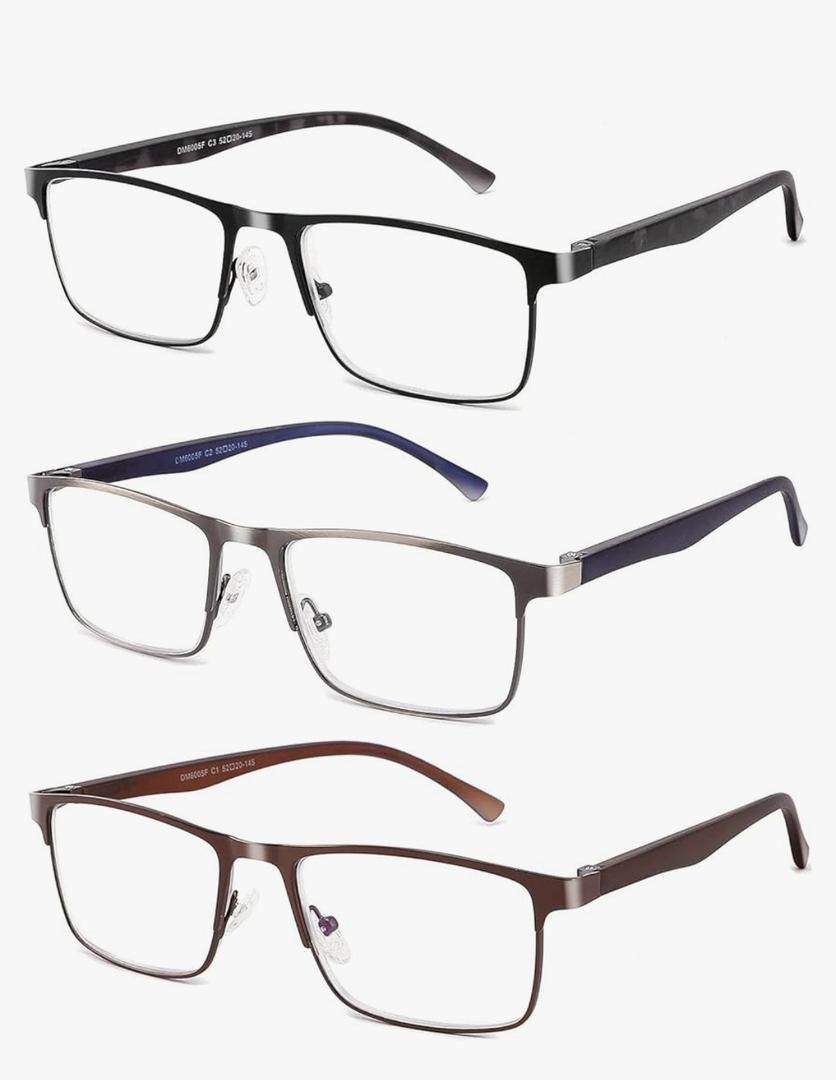 CRGATV 3-Pack Reading Glasses for Men Blue Light Filtering Full Frame Metal Readers Anti Uv/Eye Strain/Glare,+2.25