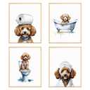 BRRNYOI Poodle Dog Bathroom Wall Art Posters Set of 4, Poodle Lover Gifts, Funny Dog Toilet Canvas Prints Wall Decor for Bathroom Washroom Restroom, 8x10 Unframed