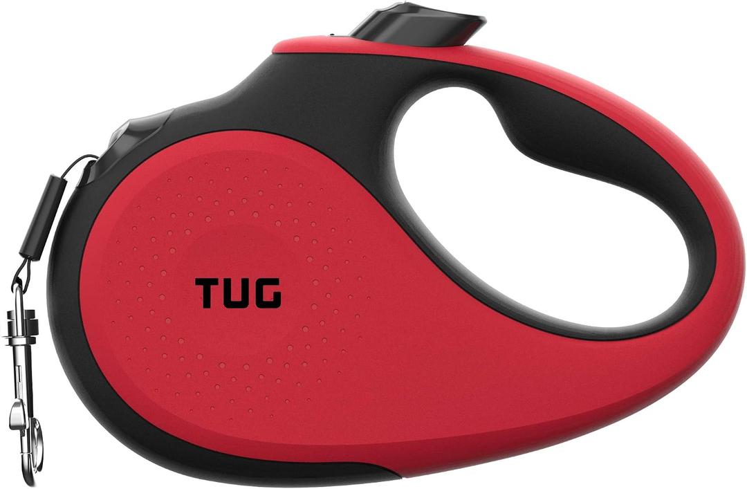 TUG 360 Tangle-Free Retractable Dog Leash with Anti-Slip Handle | 16 ft Strong Nylon Tape | One-Handed Brake, Pause, Lock (Medium, Red)