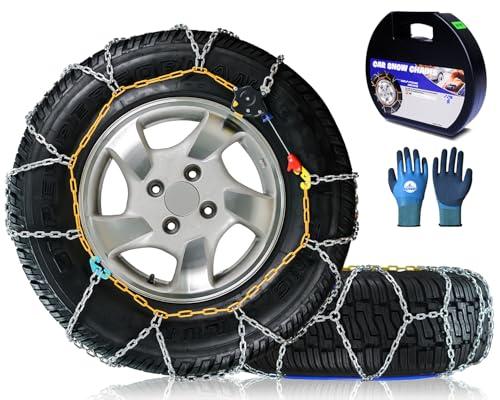 Snow-Chains Auto Fixing 1 Min Quick Fit Easy Installation Tire-Chains, Portable Reusable Universal Emergency Tire Traction Chain for Passenger Car, Pickup Trucks and SUV - Set of 2 (HKN-150)