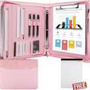 GraduatePro Zippered Leather Padfolio Portfolio Folder with Handle and Clipboard, 3-Ring A4 Size Interview Legal Conference Document Organizer, Business Card Holder Bag for Men/Women, Pink Marble