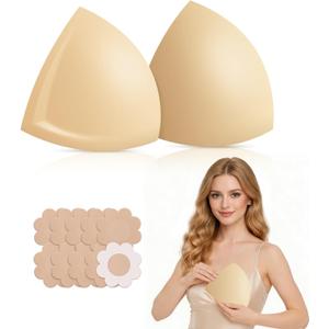 Sticky Bra Inserts-Double Sided Adhesive Lifting Bra, Lightly Padded & Invisible Support for Large Breasts (Beige, L)