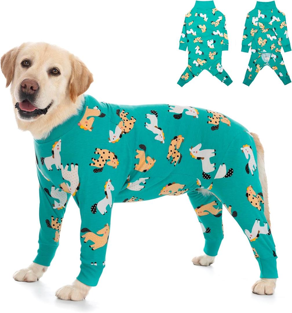 Dog Recovery Suit After Surgery Female Male, Medium Large Dog Neuter Shirt Cone Alternatives Prevent Licking Surgical Onesies (Green Pony, 4XL)