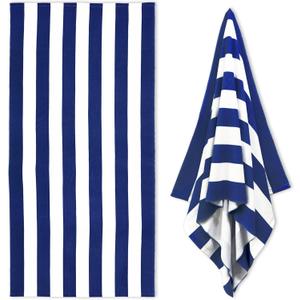 HENBAY Large Oversized Beach Towel - 35 x 70 Inch Microfiber Pool Towel, Navy Striped Quick Dry Cabana Swim Towel