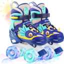 Dino Kids Toddler Roller Skates for Boys Girls, WESKIFAN Dinosaur Quad Skating Shoes with Shiny Light up Wheels&Adjustable Sizes Beginners rollerskates for Birthday Xmas Gifts, X-Small-Toddler (7C~10C), Blue
