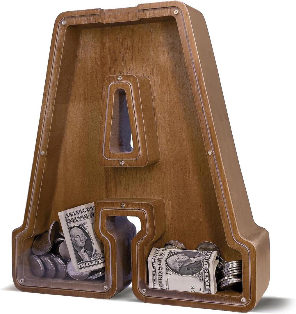 Wooden Letter Piggy Bank for Kids Larger Letter Piggy Bank for Boys and Girls Personalized Piggy Bank Initial Coin Bank Wood Kids Money Bank for Birthday and Festival