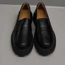 Loafers for Women Leather Chunky Platform Penny Shoes Classic Round Toe Comfortable Business Work Shoes (8.5, Black)