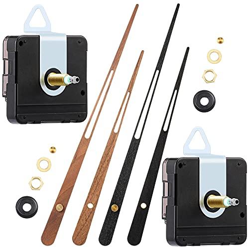 Jadive 2 Pcs High Torque Long Shaft Clock Movement Mechanism with Wooden Clock Hands for DIY Repair Parts Replacement (Fit for 24'' Clock, 30mm Shaft)