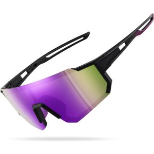 Polarized Sports Sunglasses for Men and Women,Fishing Cycling Mountain Bike Baseball Sunglasses with UV Protection (A6 Matt Black Frame - Purple Mirror)