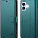 Compatible with iPhone 16 6.1" Wallet Case with RFID Blocking Credit Card Holder, PU Leather Folio Flip Kickstand Protective Shockproof Cover Women Men for Apple 16 Phone Case (Bluegreen)