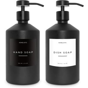 Luxury Glass Soap Dispenser Set of 1 - Elegant Glass Bottles with Matte Black Pumps, Ideal for Kitchen and Bathroom for Hand and Dish Soaps
