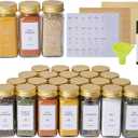 Fiwence 48 Pcs Glass Spice Jars with 576 Labels, 4oz Empty Square Spice Containers,Seasoning Bottles with Gold Metal Caps - Shaker Lids, Funnel and Pen Included