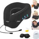 Neck Pillow Airplane, 2025 Upgraded Memory Foam Travel Pillow for International Flights, Adjustable Clasp, Storage Bag, Advanced Neck Support for Road Trips, Home, Office, and Gaming (Jet Black)