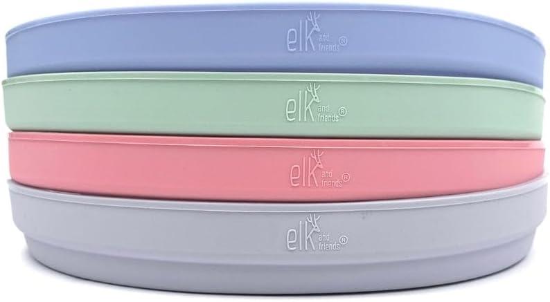 Elk and Friends Kids 6.7" Porcelain Plate Silicone Suction Sleeves | Microwave & Dishwasher Safe