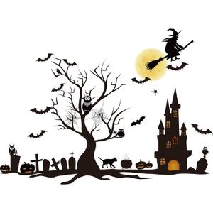 TaoBary 4 Sheet Halloween Window Decals Clings Decor Window Stickers Double Side Clings Decals for Party Decoration with Bat, Witch, Spider, Pumpkin for Halloween Spooky Holiday Fall Party Home Decor