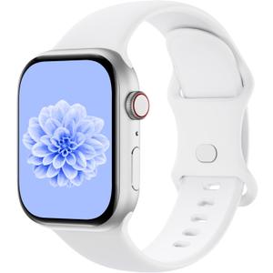 Silicone Sport Band Compatible with Apple Watch, Women Men, Soft Strap Replacement Wristband for iWatch Ultra, Size: 44/45/46/49mm/(Series 1/2/3 42mm) S/M (White)