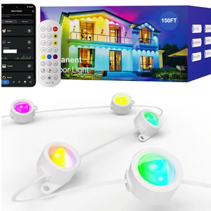 HUTAKUZE Permanent Outdoor Lights, 150FT with 90 RGB LEDs for Outdoor Decor, IP67 Waterproof, 48 Scene Modes Christmas House Lights,APP & Remote Control, Music Sync