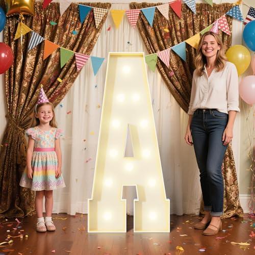 4FT Marquee Letters,Large Light Up Numbers Party Decoration - Hook and Loop Fastener,No Tools Easy Setup, Corrugated Plastic for Birthdays Weddings Baby Anniversaries(Letters A),for 1st, 16th, 21st Birthdays