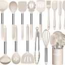 Stainless Steel Kitchen Cooking Utensil Set, Umite Chef 15 pcs Utensils - Nonstick Cookware Set Spatula -Kitchen Gadgets Tools Gift (Khaki)