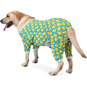 CuteBone Big Dog Clothes Pitbull Golden Retriever Post Surgery Suit Stretchy Calming Anxiety Pet Pajamas Shirts Shedding Suits Onesie for Medium/Large Sized Dogs Labrador Bully ZP06XL (Snap=A03-Yellow ducks)