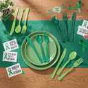 Minatee 180 Pcs Green Plastic Silverware Heavy Duty Cutlery Sets Disposable Utensils for Holiday Birthday Themed Party Supplies, 60 of Each Forks Knives Spoons