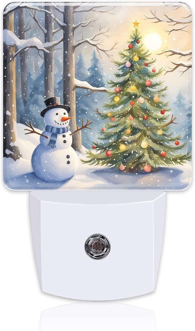 Christmas Tree With Snowman Night Light for Kids, Winter Holiday Snowman Night Light Plug in with Dusk to Dawn Sensor, 0.5w Energy Saving Nightlight for Boys Girls Hallway Stairway Kitchen Bedroom