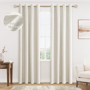 Cream Linen Blackout Curtains 84 Length 2 Panels Set for Living Room Bedroom, 100% Black Out Thermal Insulated Linen Drapes, Room Darkening Grommet Curtains 84 Inches Long Natural Beige