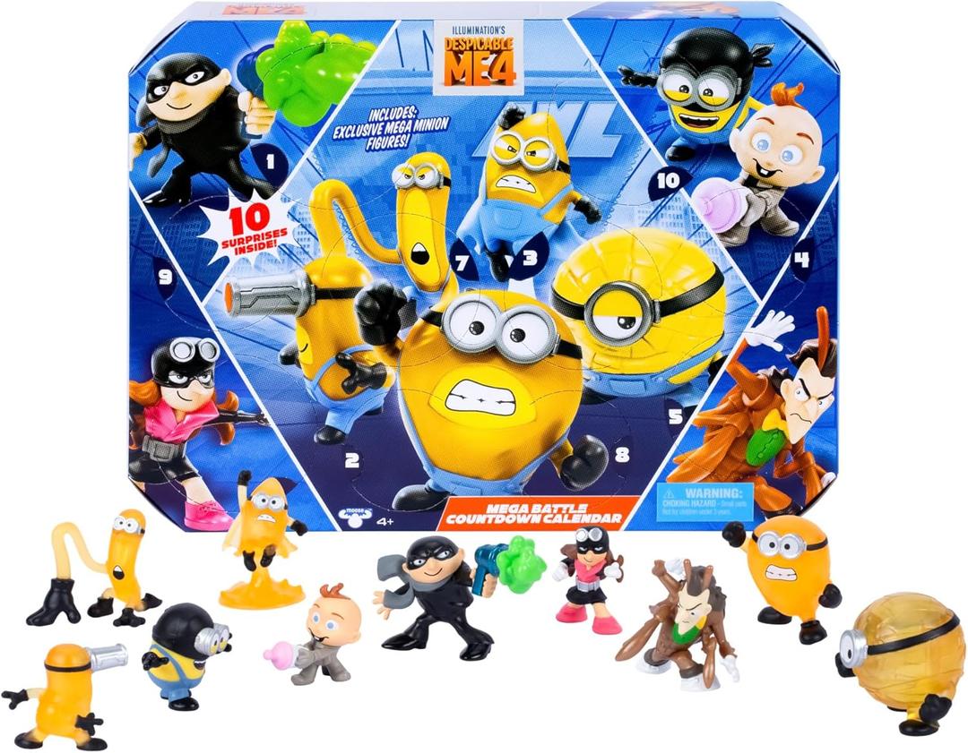 Minions Despicable Me 4 - Mega Battle Countdown Calendar | 10 2inch Surprise Collectible Toy Figures Inside in the Form of Mini Minion Figures and Other Characters