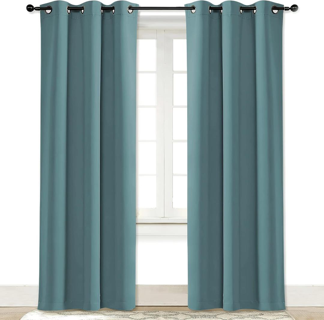 NICETOWN Greyish Blue Blackout Room Darkening Drapery Window Treatment Thermal Insulated Solid Grommet Curtain/Drape for Hall Home Decor (Single Panel, 42 x 84-inch)